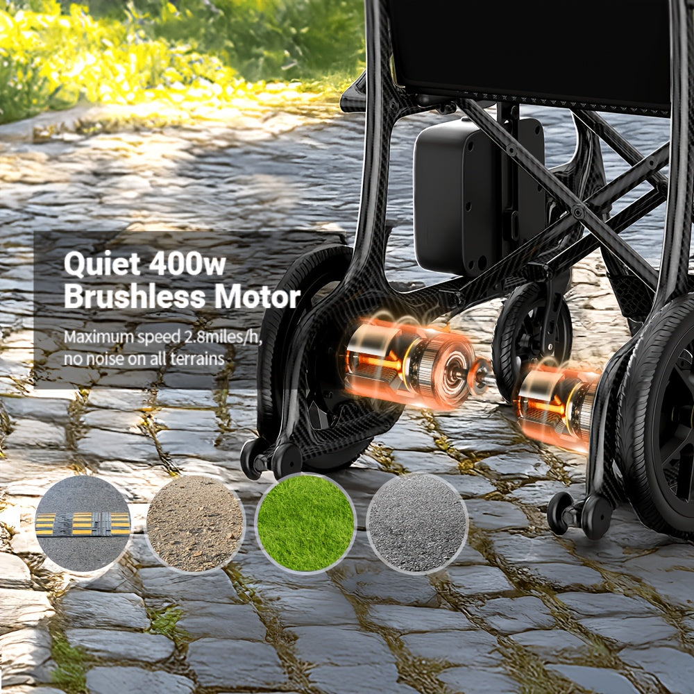Carbon Fiber 25 Mile Long Range Adult Electric Wheelchair No Installation, One-Step Folding And Unfolding, Lightweight 15Kg, 300Lbs Load Capacity, Compact Enough to Fit in Luggage, Perfect for Travel, Park & Beach Outings, Portable Power Chair
