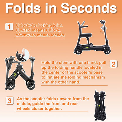 A Lightweight, Foldable Four-wheeled Electric Mobility Scooter Suitable For Seniors And Adults, Equipped With Dual Removable Batteries, Meeting Air Travel Standards, Offering A Long Range, And A Top Speed Of 5 Mph