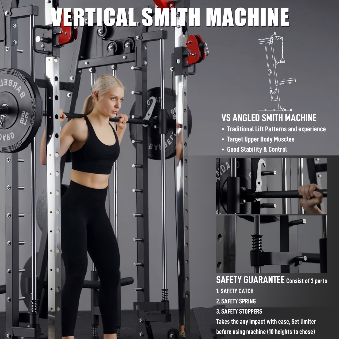 Home Gym with a Smith Machine, Featuring a 2200 Lbs Power Rack Cage, Cable Crossover, Weight Bar, 360° Landmine, Barbell Holders, And Various Attachments for Comprehensive Body Strength Training