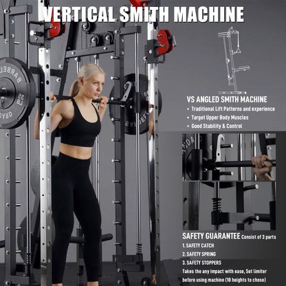 Home Gym with a Smith Machine, Featuring a 2200 Lbs Power Rack Cage, Cable Crossover, Weight Bar, 360° Landmine, Barbell Holders, And Various Attachments for Comprehensive Body Strength Training