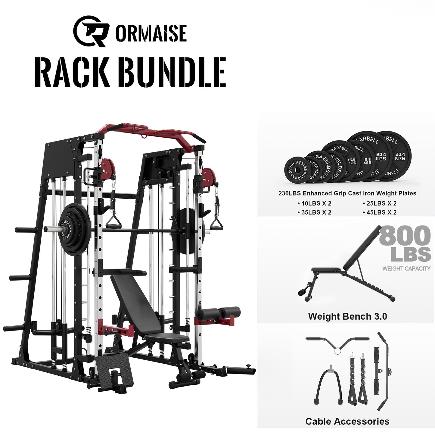Home Gym with a Smith Machine, Featuring a 2200 Lbs Power Rack Cage, Cable Crossover, Weight Bar, 360° Landmine, Barbell Holders, And Various Attachments for Comprehensive Body Strength Training