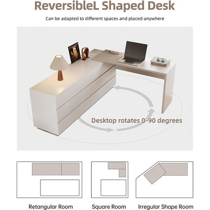 Modern Expandable Desk, 97.63-inch L-shaped Corner Computer Desk with 6 Drawers, Suitable for Home Office and Study Space, White and Khaki