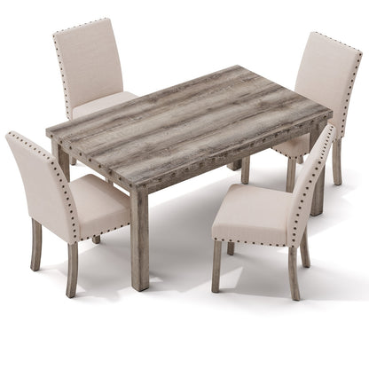 Morden Fort Rustic Dining Table Set, Farmhouse Kitchen Dining Chairs, Charming 60" Rectangular Wooden Table& Upholstered Chair With Nailhead Accents For Dining Hub, Breakfast Nook