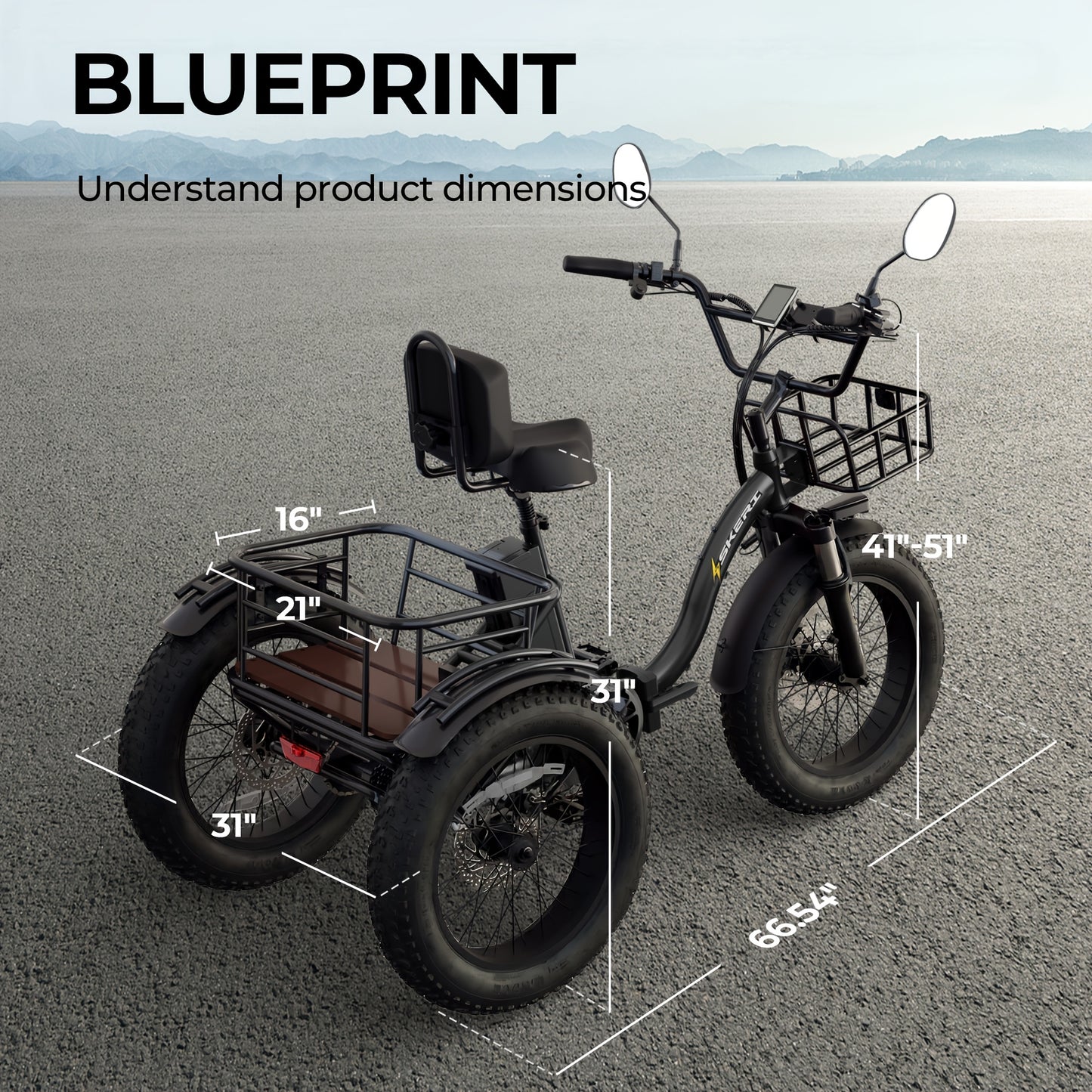 Adult Electric Tricycle, 749W Motor, 54.6V 13Ah Battery, 20 X 4 Inch Folding Fat Tire 3-Wheel Electric Trike, 20 MPH, Hydraulic Brakes, Rear Basket And Differential