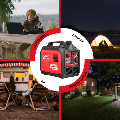 4800 Watt & 3600 Watt Gas Engine Generator for Camping & Emergencies - W/ CO Alarm, Portable, Low Noise, Inverter Generator