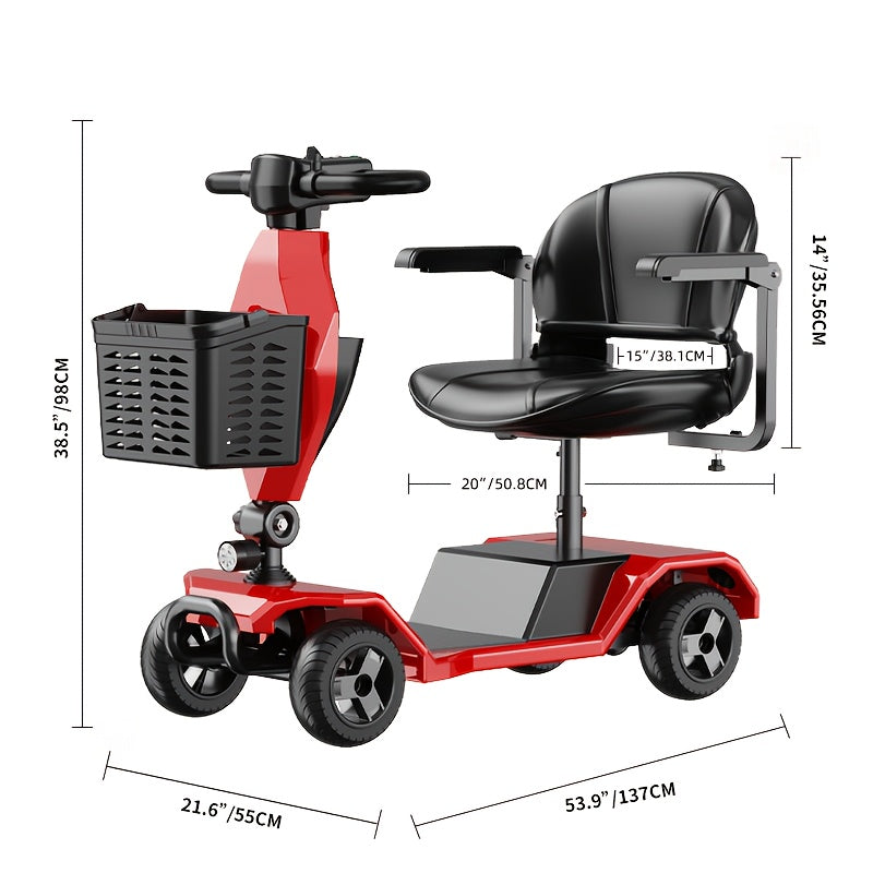 4-Wheel Electric Mobility Scooter For Adults With Seat - 250W Motor, 15 Miles Per Hour Speed, With Backrest Seat And Front Basket, 265 Pounds Capacity, 8 Inch Solid Tires, Lightweight 82Pounds, Suitable For Outdoor And Indoor Mobility
