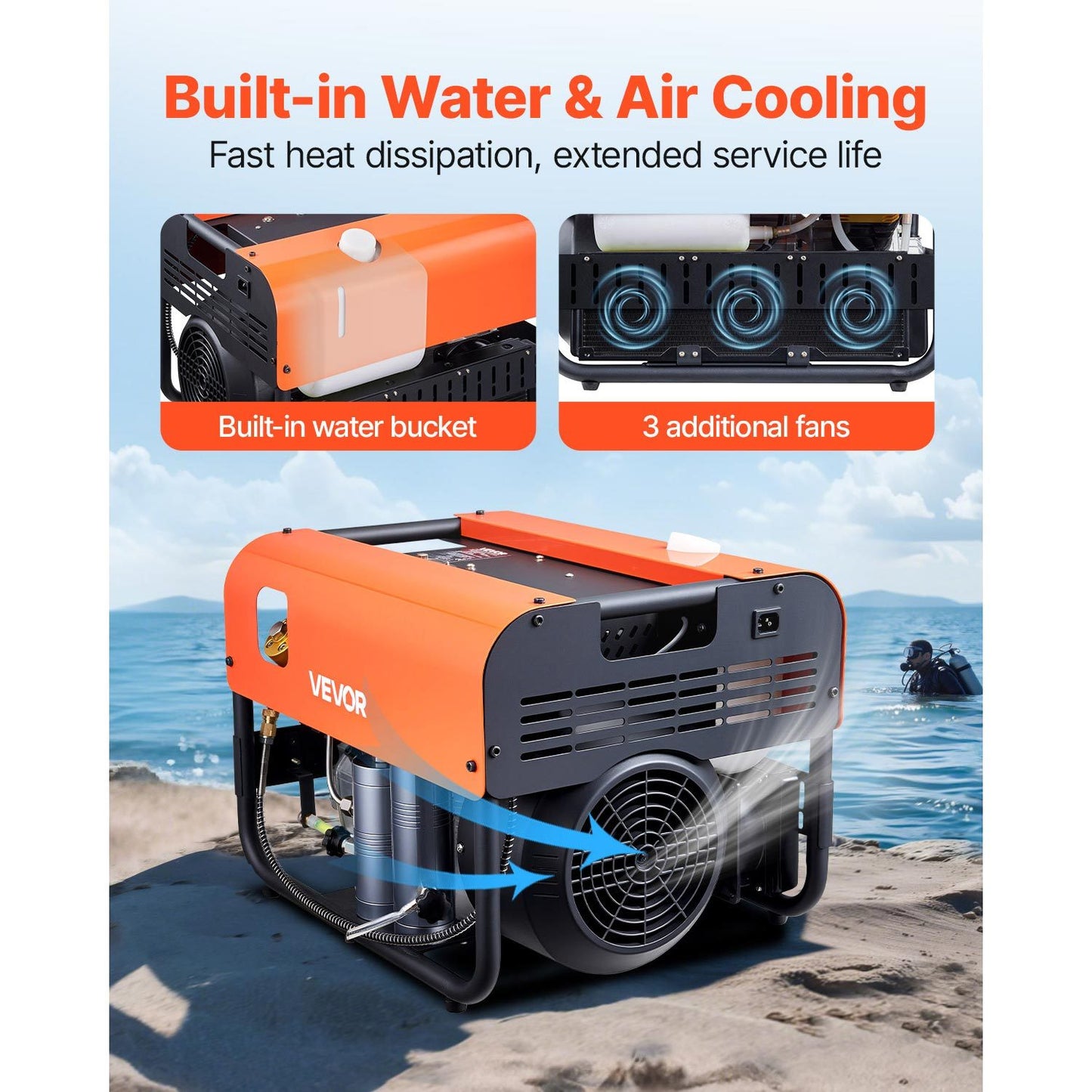 PCP Air Compressor 4500PSI/30Mpa 2-Cylinder Scuba Diving Tank Compressor External water cooling / Internal water cooling