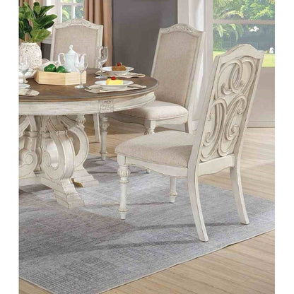 Antique White Dining Room 9pcs Set Table W/ Leaf And 6X Side Chairs 2X Arm Chairs Ivory Fabric Upholstered Seat
