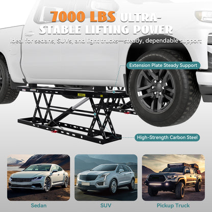 7000lb to 8000lb car lift designed for home garage workshop auto repair, suitable for sedan SUV pickup and most universal vehicles, ideal for maintenance inspection and underbody work.