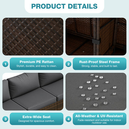 PATIOFIT 8/12/15pcs Outdoor Patio Furniture Set with 40in Fire Pit Table Wicker Rattan Sectional Sofa with Thick Cushions, Coffee Table & Waterproof Cover, Beige Cushions