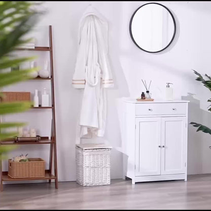 Free Standing Bathroom Cabinet with 1 Drawer 2 Doors and Adjustable Shelf, Wooden Entryway Storage Cabinet, White