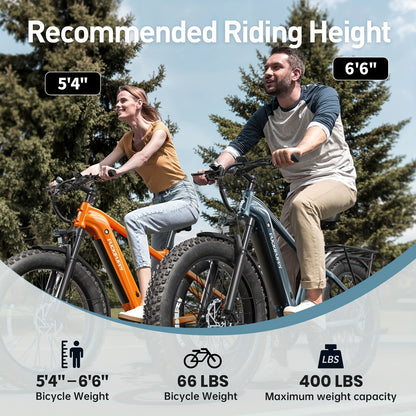1 Electric Bike For Adults | Rear High-power Brushless Motor, 26" Fat Tire, 48V 15AH Removable Battery, Aluminum Frame with Rear Storage Shelf, Suitable for Outdoor Off-road and Urban Commuting | Orange, PUCKIPUPPY, Disc Brakes