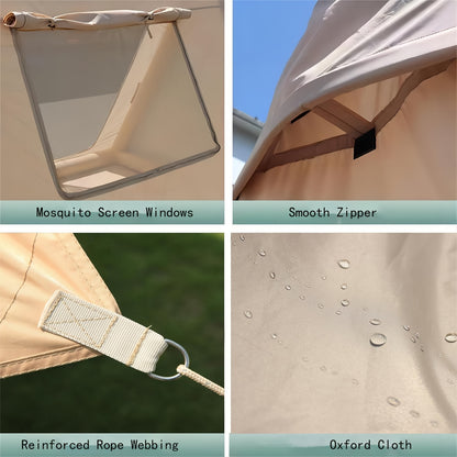 1pc Portable Foldable Inflatable Camping Tent with Canopy, 4 Seasons Oxford Cabin Tent, 2-4 Person Hut Trip Tents Sun Shelter, Easy Setup Outdoor Oxford Tents, Self-Supporting Structure Inflatable Air Tent with Pump