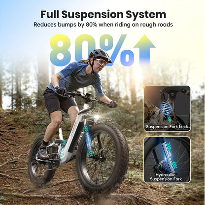 Electric Bike for Adults Rear High-power Brushless Motor, 48V 20AH Battery Adult Electric Bicycles, 26" Tire Full Suspension Step-Thru Ebike, 7 Speed, 80Miles Range, Camping Must Haves, Suitable for Outdoor Off-road And Urban Commuting(BoxerST)