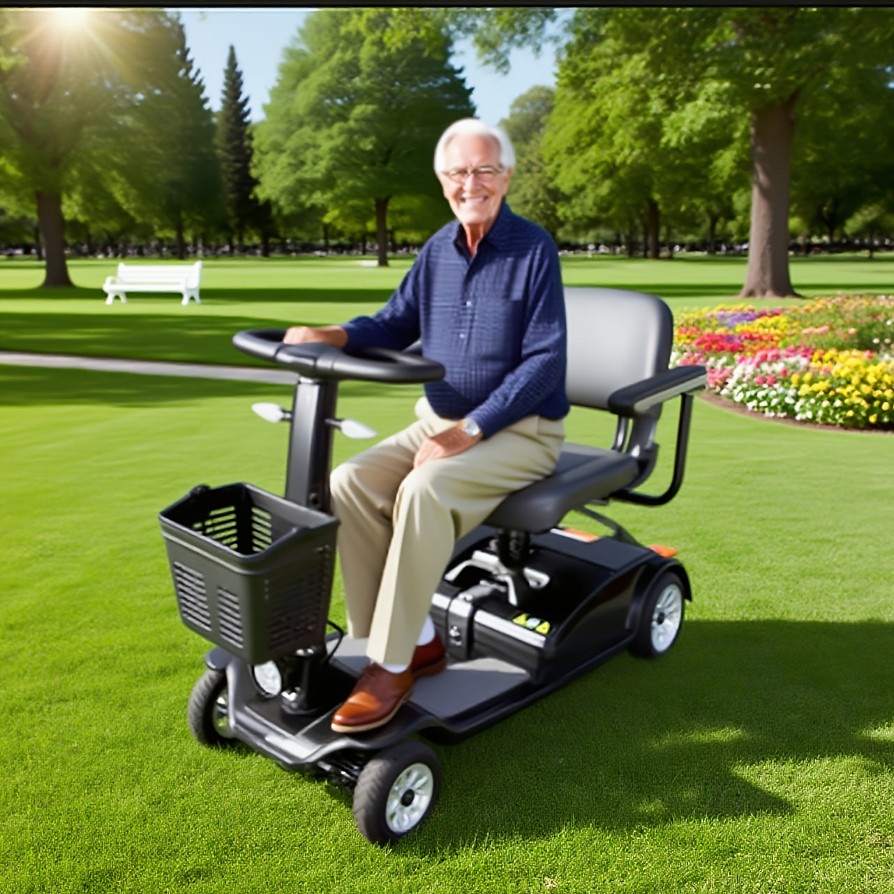 Foldable Four Wheel Mobility Scooter For Transporting Adults And Elderly, Electric Scooter With Removable Battery, 360° Swivel Seat, Front And Back Signal Lights, Tools Free Assemble, 8 Inch, 9 Inch Solid Tires Electric Mobility Aid