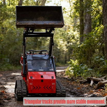 Mini Skid Steer Loader -13.5 HP Engine, Compact Track LoaderCompact Track Loader for Efficient Snow Clearing, Multi Functional Bulldozer Shovel Engineering Vehicle for Farms Gardens Park Roads Factories