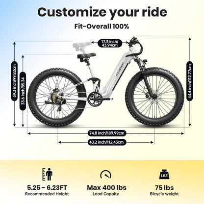 Electric Bike for Adults Rear High-power Brushless Motor, 48V 20AH Battery Adult Electric Bicycles, 26" Tire Full Suspension Step-Thru Ebike, 7 Speed, 80Miles Range, Camping Must Haves, Suitable for Outdoor Off-road And Urban Commuting(BoxerST)
