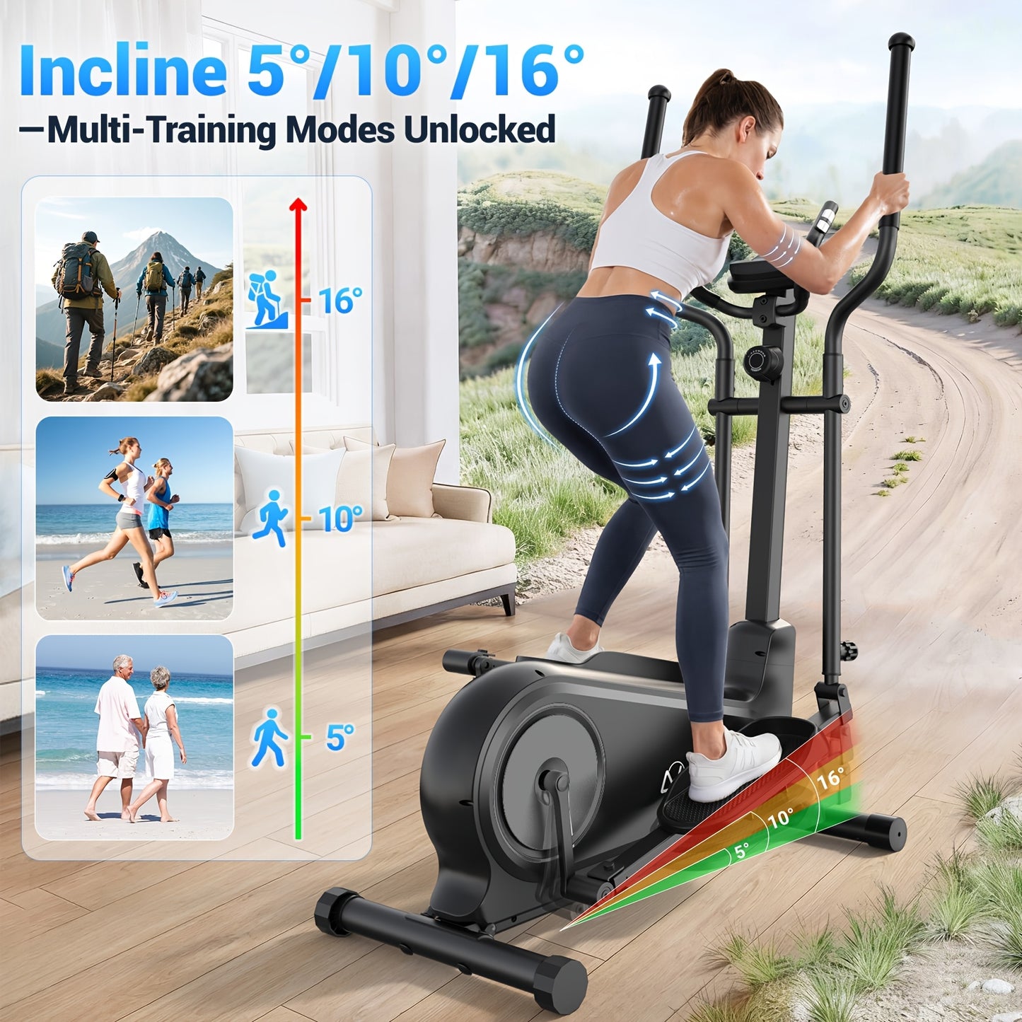 Elliptical Trainer, a Home Elliptical with an Ultra-quiet Magnetic Resistance System, Featuring 16 Resistance Levels, a Foldable Home Elliptical with an LCD Display, a Christmas Gift for Family and Friends