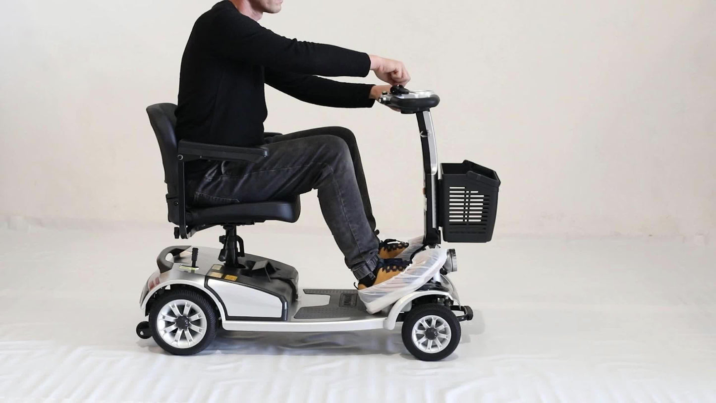 Foldable Four Wheel Mobility Scooter For Transporting Adults And Elderly, Electric Scooter With Removable Battery, 360° Swivel Seat, Front And Back Signal Lights, Tools Free Assemble, 8 Inch, 9 Inch Solid Tires Electric Mobility Aid