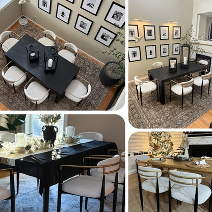 Morden Fort Black Modern Dining Chairs, Boucle Armchair Set Of 2 For Kitchen, Reception Room, Living Room, Bedroom, Restaurant