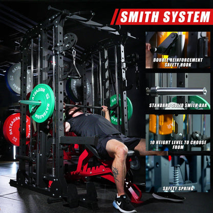 Smith Machine for Home Gym - 2000lbs Capacity All-in-One Power Rack with Cable Crossover, Pull-Up Bar & Dip Station, Includes 18 Attachments