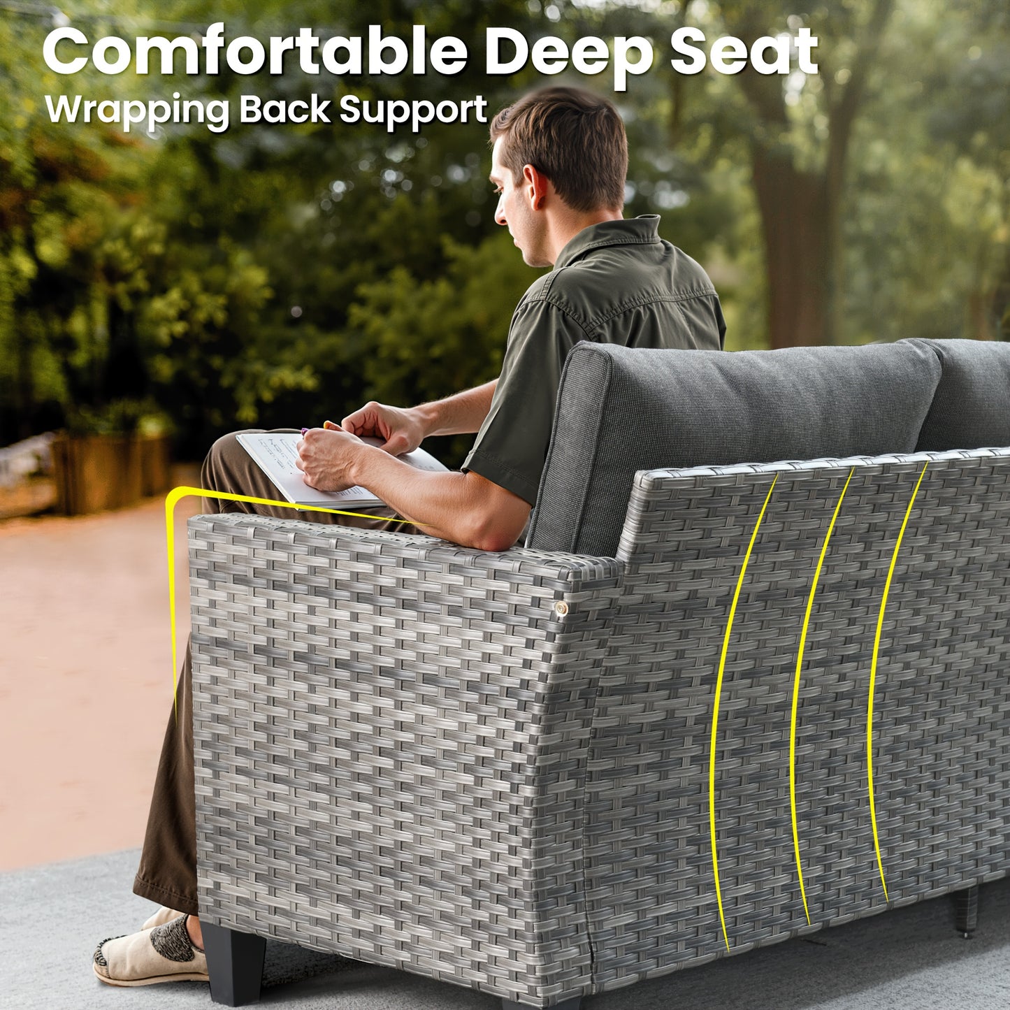 10pcs Outdoor Patio Furniture Sets With 54" Fire Pit Table And Solar Led Light Coffe Table, All-Weather PE Rattan Sectional Sofa Conversation Set With Swivel Rocking Chairs, Outside Modular Couch With Thick Cushions For Backyard, Deck, 7 Seats