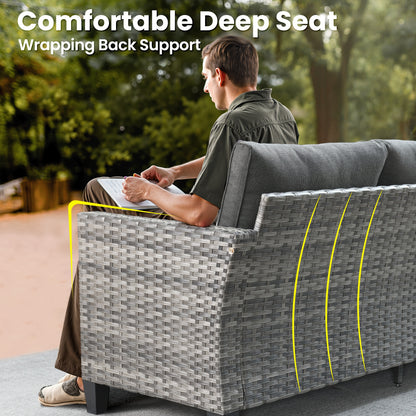 10pcs Outdoor Patio Furniture Sets With 54" Fire Pit Table And Solar Led Light Coffe Table, All-Weather PE Rattan Sectional Sofa Conversation Set With Swivel Rocking Chairs, Outside Modular Couch With Thick Cushions For Backyard, Deck, 7 Seats