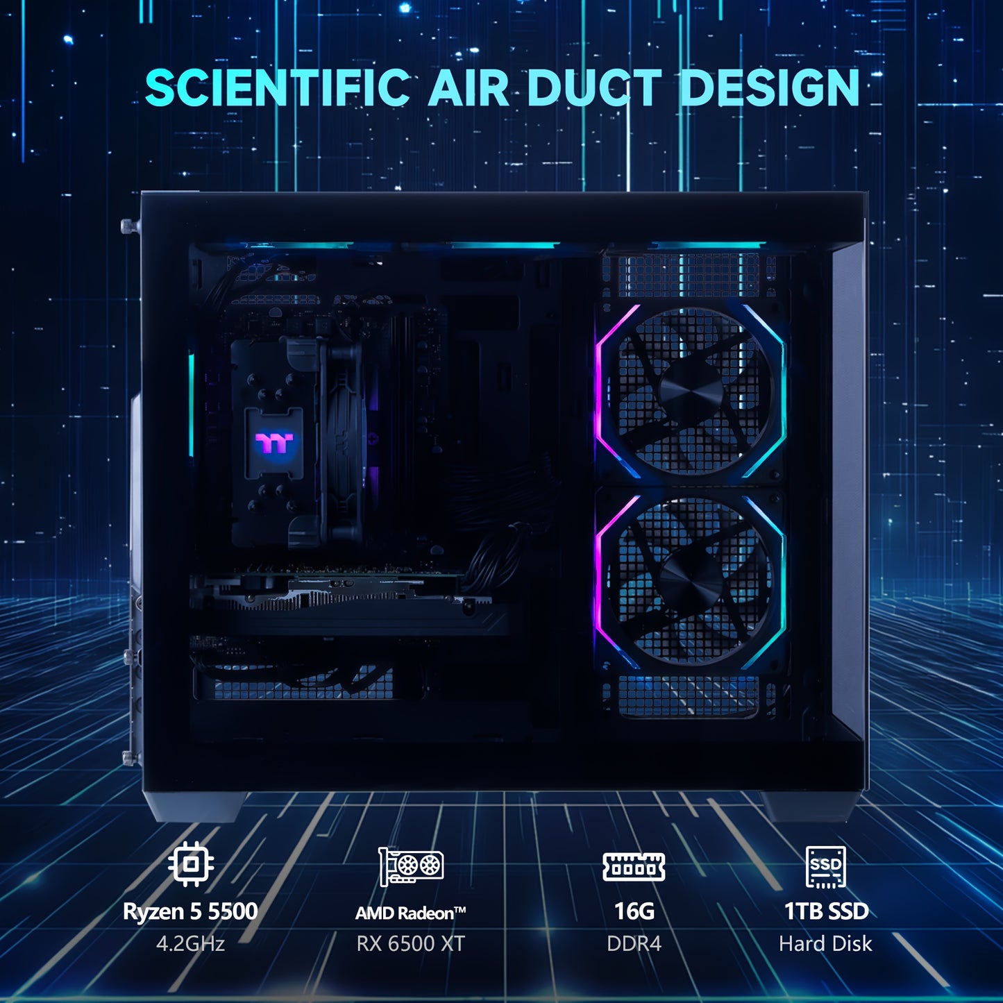 Mloong Gaming PC AMD Ryzen 5 5500 AMD Radeon RX 6600 1TB SSD 16GB RAM Gaming Desktop