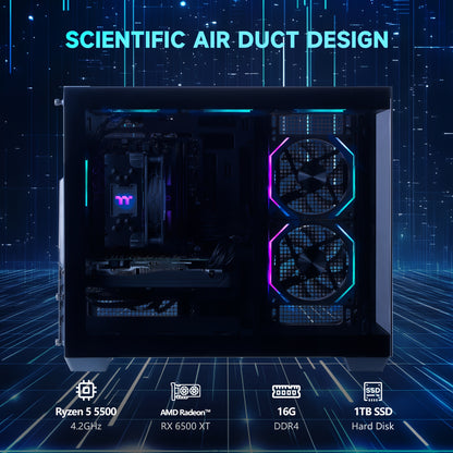 Mloong Gaming PC AMD Ryzen 5 5500 AMD Radeon RX 6600 1TB SSD 16GB RAM Gaming Desktop