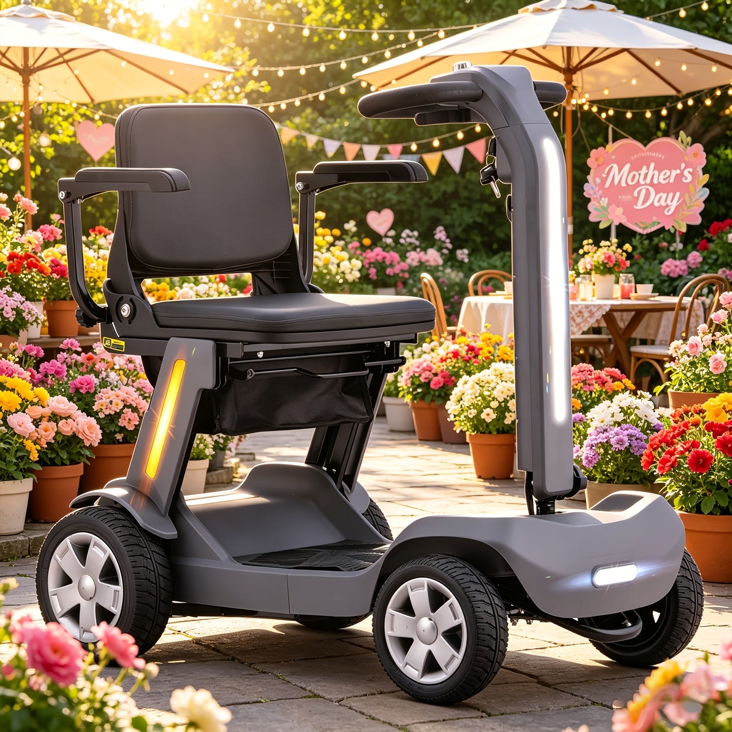 4 Wheel Electric Scooter for Adults & Seniors, 300W, 24V12Ah Battery, 4MPH Max Speed, 10Mile Range, Lightweight Foldable Scooter Electric with LED Lights, Storage Bag & Charger, No Assembly, Free Insulated Cup Gift Random Colors
