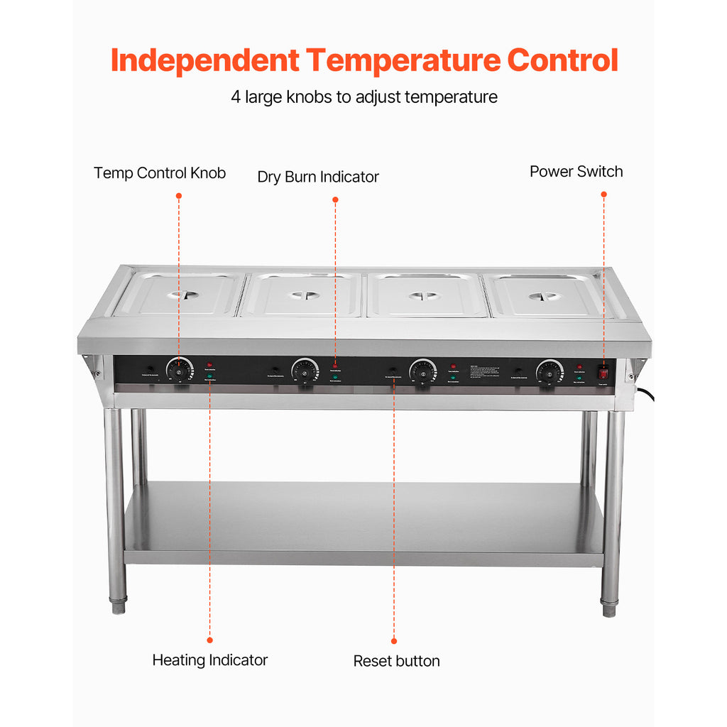 3-Pan/4-Pan/5-Pan Commercial Food Warmer Steam Table with Independent Temperature Control, 110V/220V