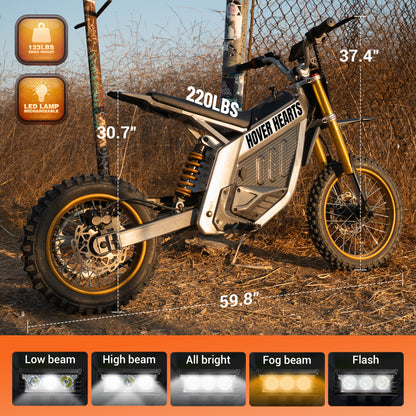 Powerful 3000W Electric Dirt Bike for Adultsand Teens, All-Terrain Off-Road Motorcycle - 8-inch alloy wheels, heavy-duty frame, LEDheadlights, 250 lbs maximum load, suitable fordrifting and off-road riding