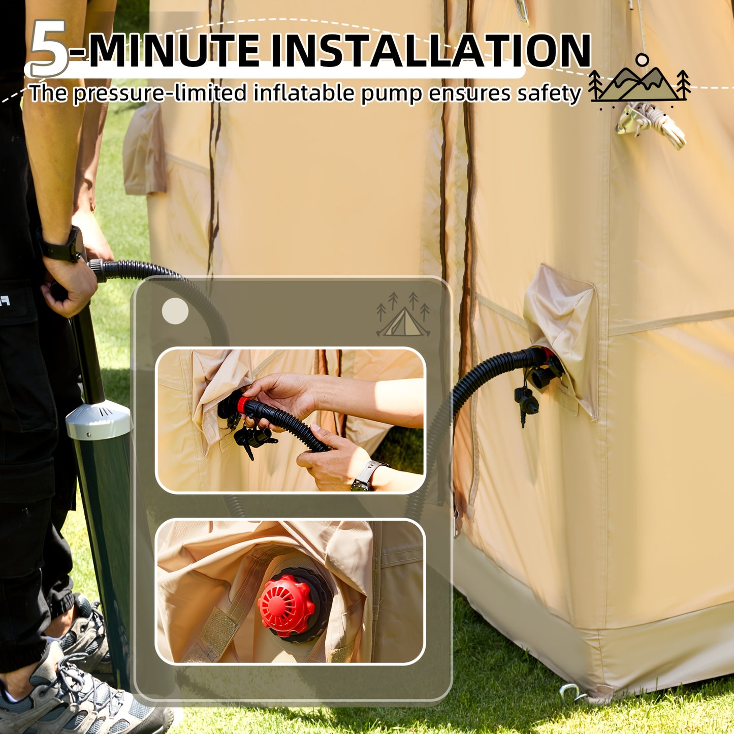 Classic Inflatable Camping Tent for 6-10 Person, 4 Season Blow Up Tent with Mesh Windows & Pumps