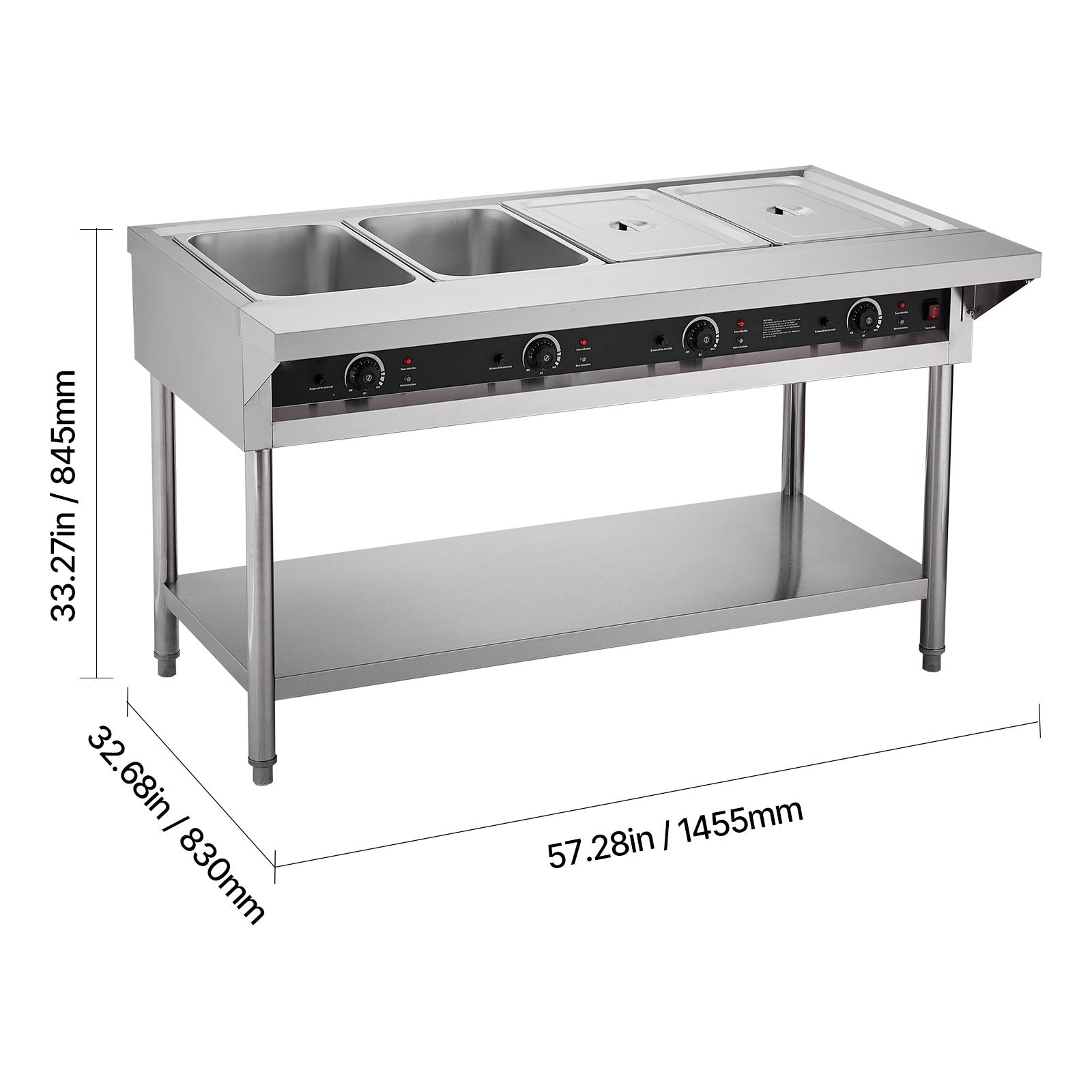 3-Pan/4-Pan/5-Pan Commercial Food Warmer Steam Table with Independent Temperature Control, 110V/220V