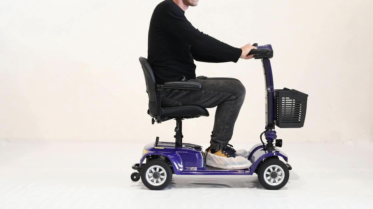 ightweight 4-Wheel Electric Mobility Scooter with Non-Slip All-Terrain Solid Tires, Front Basket, LED Headlight, Foldable Adult Mobility Scooter with Red/Black/Blue/Purple Colors, Senior Transportation, Safety Features Disabled Mobility Aid