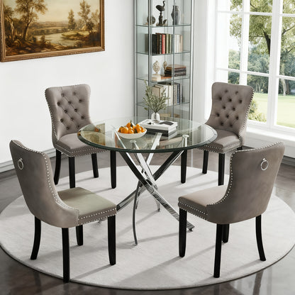 5pcs Modern Dining Table and Chair Set with Tempered Glass Table & Velvet Chairs - -Frame Base, Cushioned Seats Suitable for Kitchen, Dining Room, Small Spaces - Assembly, Contemporary Furniture (Table & 4 Chairs)