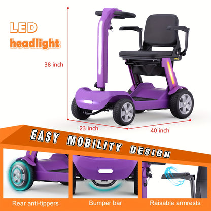 4 Wheel Electric Scooter for Adults & Seniors, 300W, 24V12Ah Battery, 4MPH Max Speed, 10Mile Range, Lightweight Foldable Scooter Electric with LED Lights, Storage Bag & Charger, No Assembly, Free Insulated Cup Gift Random Colors
