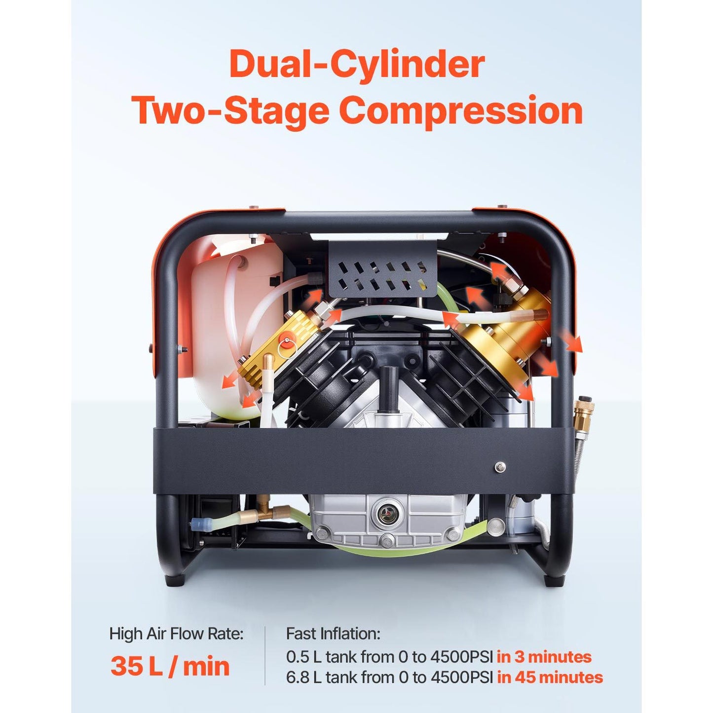 PCP Air Compressor 4500PSI/30Mpa 2-Cylinder Scuba Diving Tank Compressor External water cooling / Internal water cooling