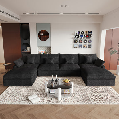 Oversized U-Shaped Modular Cloud Sofa - 155.9 Inches with Footstool - Modern Minimalist Deep-Seat Sofa for Living Room - Ultimate Comfort with Down-Filled Cushions - Covers Are Removable And Washable - Easy Design for Easy Assembly