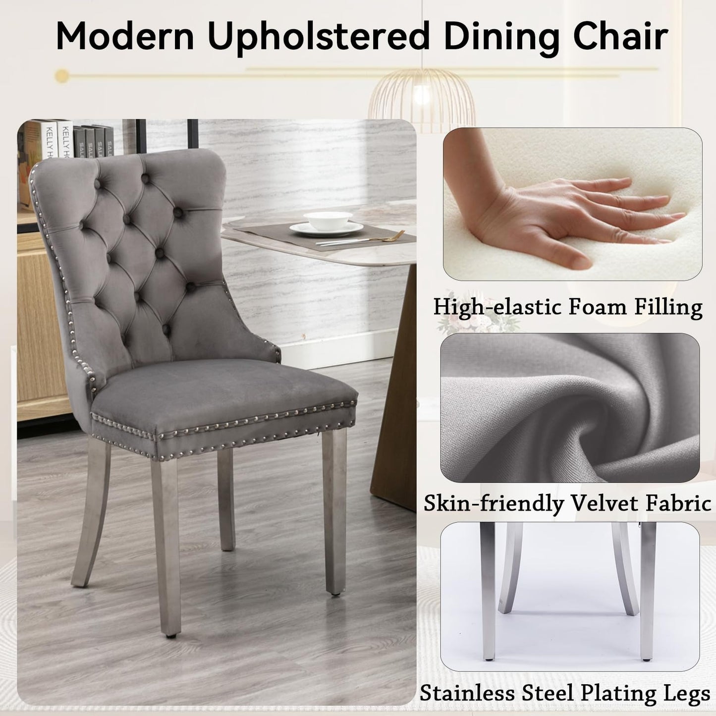70"Modern Rectangle Faux Marble Dining Table Set for 5-7 Piece Luxury Rectangle Faux Marble Table with 4/6 Velvet Tufted Chairs - Elegant Kitchen and Dining Room Furniture, Silver/Gold Finish， Luxury Dining Table Set