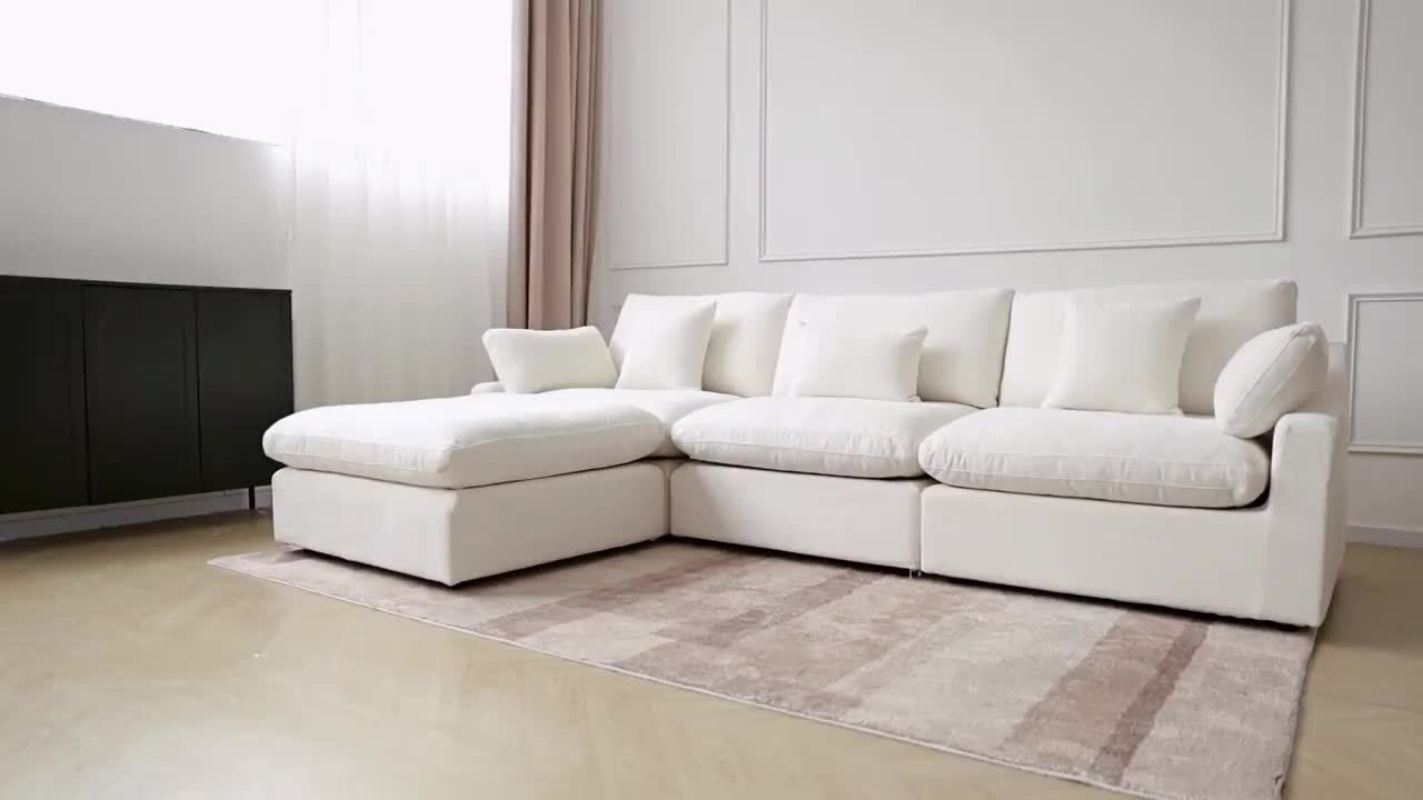 Oversized U-Shaped Modular Cloud Sofa - 155.9 Inches with Footstool - Modern Minimalist Deep-Seat Sofa for Living Room - Ultimate Comfort with Down-Filled Cushions - Covers Are Removable And Washable - Easy Design for Easy Assembly