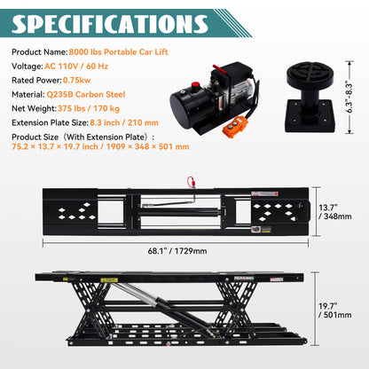 7000lb to 8000lb car lift designed for home garage workshop auto repair, suitable for sedan SUV pickup and most universal vehicles, ideal for maintenance inspection and underbody work.