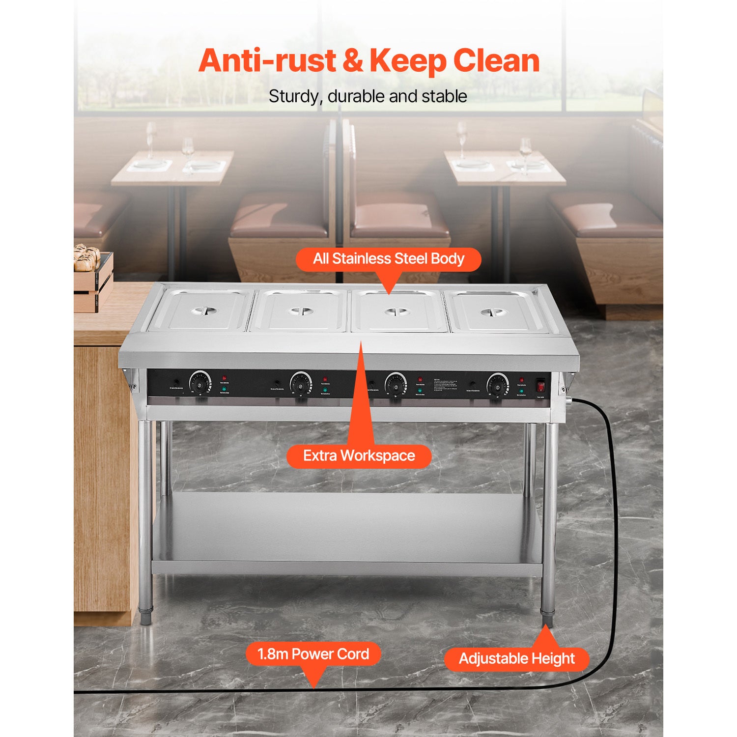 3-Pan/4-Pan/5-Pan Commercial Food Warmer Steam Table with Independent Temperature Control, 110V/220V
