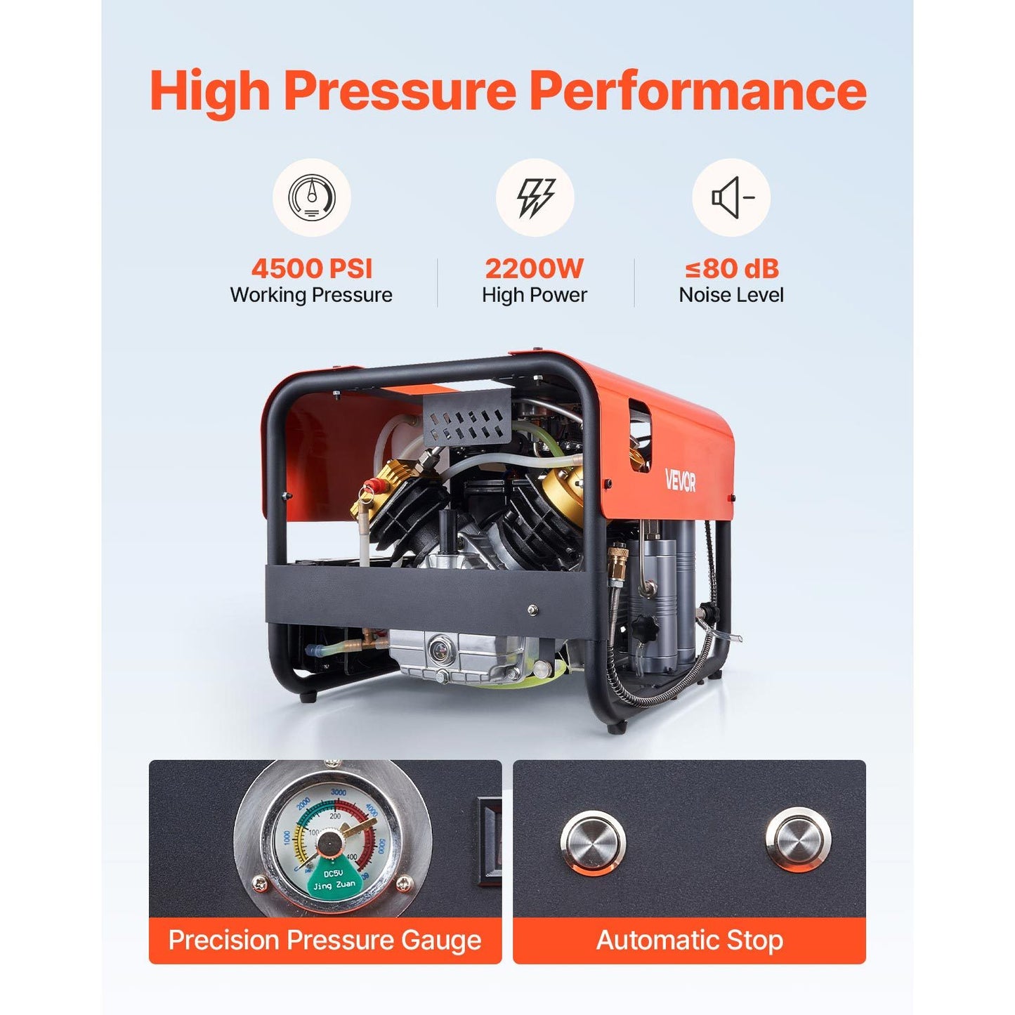 PCP Air Compressor 4500PSI/30Mpa 2-Cylinder Scuba Diving Tank Compressor External water cooling / Internal water cooling