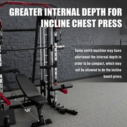 Home Gym with a Smith Machine, Featuring a 2200 Lbs Power Rack Cage, Cable Crossover, Weight Bar, 360° Landmine, Barbell Holders, And Various Attachments for Comprehensive Body Strength Training