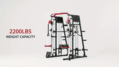 Home Gym with a Smith Machine, Featuring a 2200 Lbs Power Rack Cage, Cable Crossover, Weight Bar, 360° Landmine, Barbell Holders, And Various Attachments for Comprehensive Body Strength Training