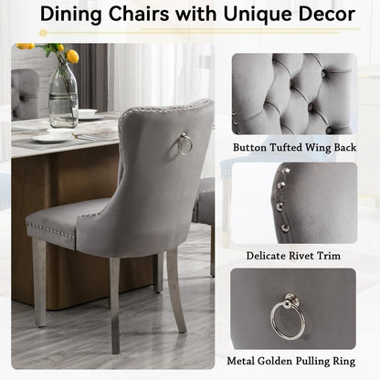 70"Modern Rectangle Faux Marble Dining Table Set for 5-7 Piece Luxury Rectangle Faux Marble Table with 4/6 Velvet Tufted Chairs - Elegant Kitchen and Dining Room Furniture, Silver/Gold Finish， Luxury Dining Table Set