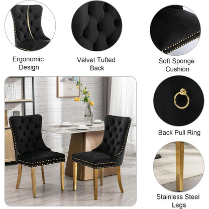 7 Piece Marble Dining Table Set, 70" Faux Marble Dining Table and Velvet Chairs for 6, 7 Piece Luxury Dining Room Table Set and 6 Upholstered Chairs with Stainless Steel Legs
