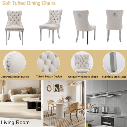 70"Modern Rectangle Faux Marble Dining Table Set for 5-7 Piece Luxury Rectangle Faux Marble Table with 4/6 Velvet Tufted Chairs - Elegant Kitchen and Dining Room Furniture, Silver/Gold Finish， Luxury Dining Table Set