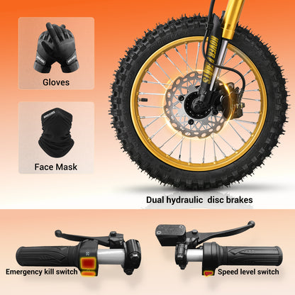 Powerful 3000W Electric Dirt Bike for Adultsand Teens, All-Terrain Off-Road Motorcycle - 8-inch alloy wheels, heavy-duty frame, LEDheadlights, 250 lbs maximum load, suitable fordrifting and off-road riding